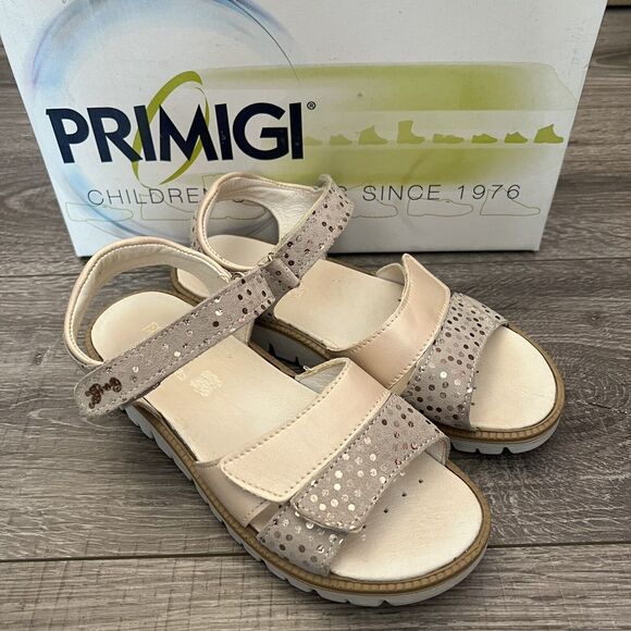 Primigi Sandals Girls size 35 Gray Light Beige Pink Adjustable Straps
